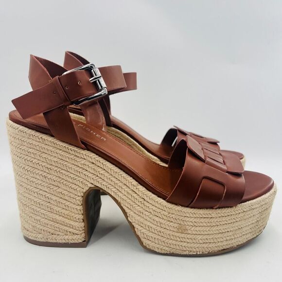 Marc Fisher Viga Espadrille Platform Brown Sandal Size 8.5 - Picture 8 of 11
